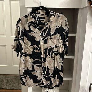 All Saints Hawaiian Shirt Black and Tan Men’s Size Small